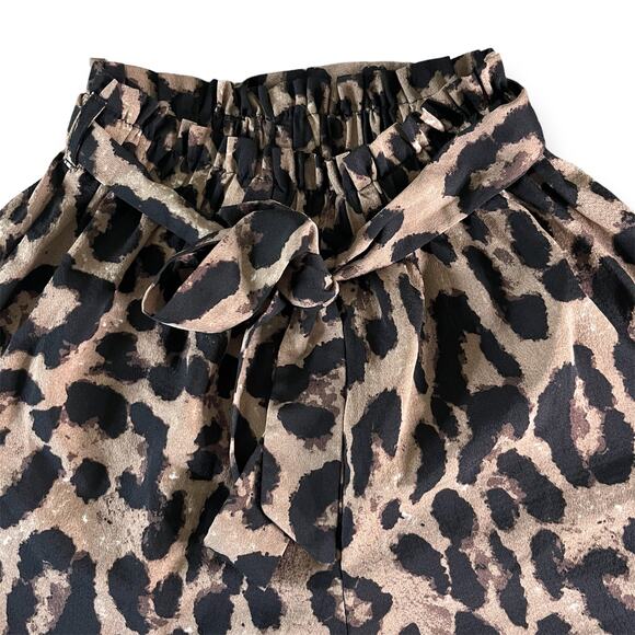 Shein Brown Paperbag Waist Leopard Animal Print Pool Vacation Shorts Size Small - Picture 2 of 6